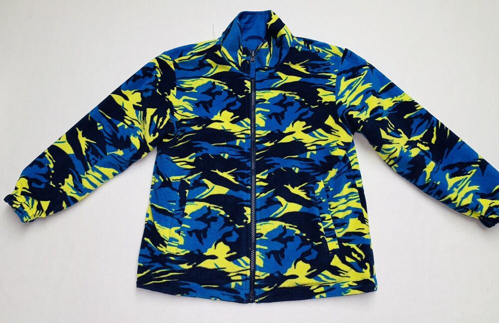 Sz 8 Athletech Youth Reversible Lightweight Jacket Brite Blue & Yellow/Blue Camo